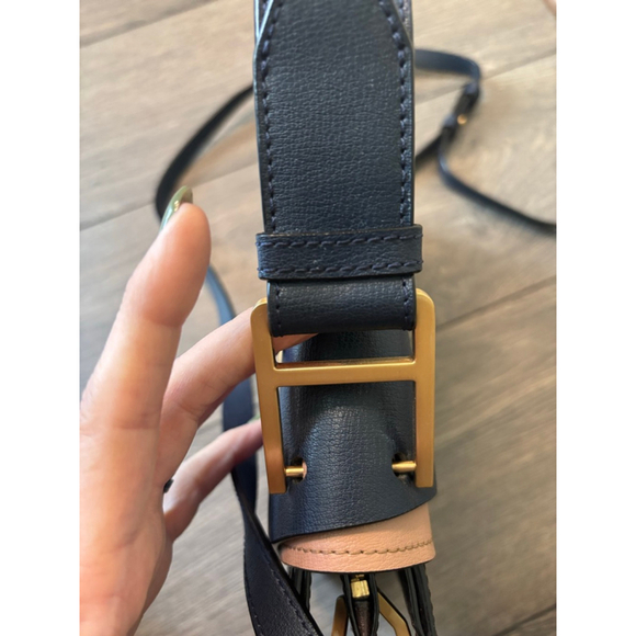 Zac Posen Katie Satchel Crossbody Leather Structured Top Handle Bag Purse Navy - Picture 9 of 16